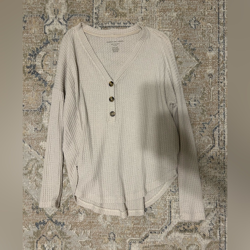 American Eagle Outfitters Cream Henley Blouse